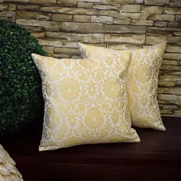 RoyalDeco White & Gold-Toned Set of 2 Embroidered Square Cushion Covers-22