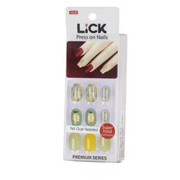LICK 12 Pcs Green Artificial Reusable French Manicure Stick on Nails With Application Kit image 1