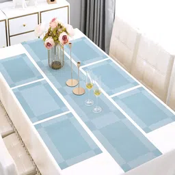 HOKIPO 6 Pieces Textured & Colourblocked PVC Washable Placemats With 1 Runner-14