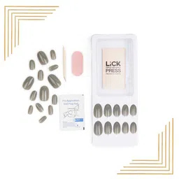 LICK Set Of 12 Grey Oval Shape Artificial Reusable Acrylic Nails With Application Kit image 3