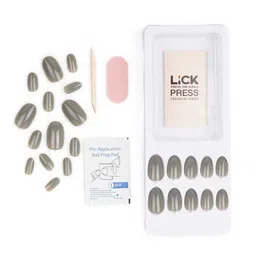 LICK Set Of 12 Grey Oval Shape Artificial Reusable Acrylic Nails With Application Kit image 2
