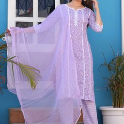 SINGNI Notched Neck Ethnic Printed Straight Kurta with Trouser & Dupatta-45