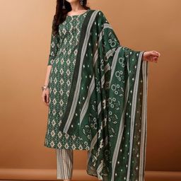KALINI Ethnic Motifs Printed Regular Straight Kurta With Trousers & Dupatta-image-43