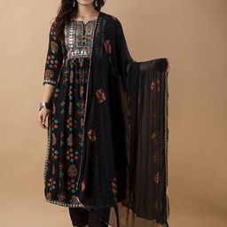 Anushansa Ethnic Motifs Printed Sequinned A-Line Kurta With Trousers And Dupatta-22