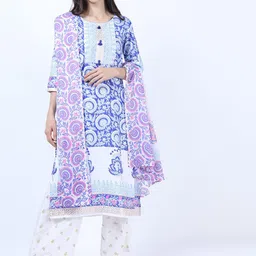 Vishudh Women Blue Floral Printed Kurta With Trousers & Dupatta-53