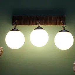 MFD HOME FURNISHING Gold-Toned & White 3 Pcs Glass Wall Mounted Lamps With Metal Base-picture-47