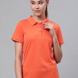 Alcis Women Orange Solid Polo Collar Sports T-shirt-picture-2