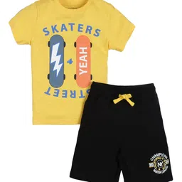 PLUM TREE Boys Yellow & Black Printed Top with Shorts-image-36