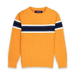 Status Quo Boys Yellow & Blue Cotton Striped Pullover-image-15