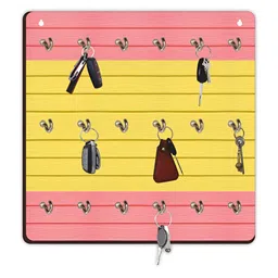 CVANU Pink & Yellow Printed Wooden Key Holders-picture-30