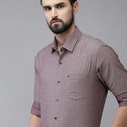 Arrow Men Maroon Pure Cotton Original Slim Fit Grid Tattersall Checks Checked Formal Shirt-picture-12