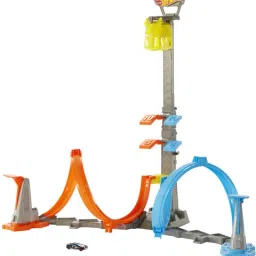 hot wheels Loop & Launch Track Set with Adjustable 2-Foot-Tall Winners Cage image 3