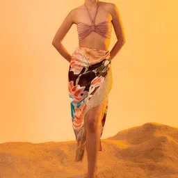 Tizzi Printed High-Waist Pleated Swim Cover Up Bottom-image-5