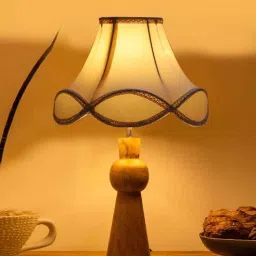 new era Off-white cotton Vintage lamp with wood base (12x20.3)-picture-25