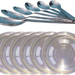 Steel Laser Halva Plates,Breakfast Plates,Quarter Plate 6pc with spoon set Dinner Plate-image-24
