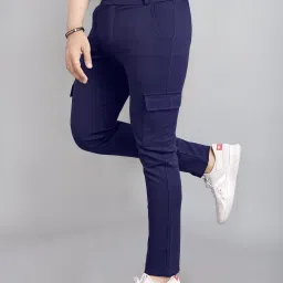 Men Self Design Blue Track Pants-image-94