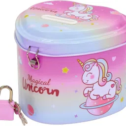 Unicorn Theme Piggy Bank with Lock and Key, Heart Shape piggi bank Coin Bank-16