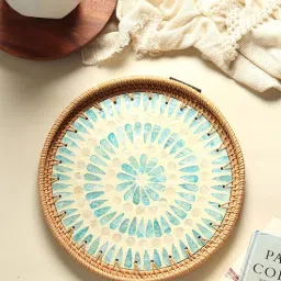 habereindia Blue Cane Round Serving Tray - Large-picture-28