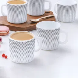 larah by borosil Larah by BOROSIL6 Pcs White & Black Printed Opalware Glossy Mugs - 180 ML Each image 1