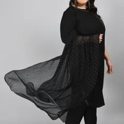 PrettyPlus by Desinoor.com Women Black Beads and Stones Kurta with Trousers & Dupatta image 5