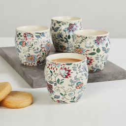 Home Centre Set of 4 White & Blue Printed Dishware safe Stoneware Glossy Cups 180ml each-picture-49