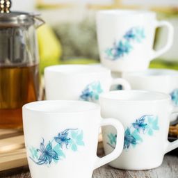 Cello White And Blue Set Of 6 Dishwasher And Microwave Safe Opalware Mugs 180ml Each-image-97