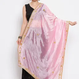 Clora Creation Pink & Gold-Toned Embroidered with Beads and Stones Dupatta-58