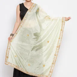 Clora Creation Cream-Coloured Embroidered Dupatta with Beads and Stones-17