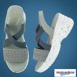 madam glorious Women Grey Wedge Sandals-image-77