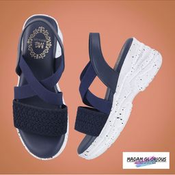 madam glorious Women Navy Blue Platform Sandals-image-90