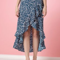 Women Striped Asymetric Blue Skirt-image-74