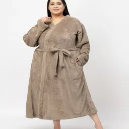 klotthe Brown Solid Woolen Women Bath Robe With Belt (XXL)-picture-44