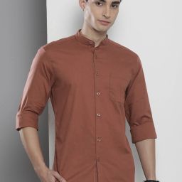 Men Slim Fit Solid Mandarin Collar Casual Shirt-image-46