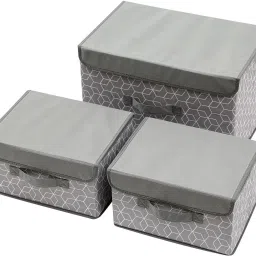 Polyester 3 Pack Foldable Storage Bin with Lid and Handle-Grey Cube Storage Basket-13
