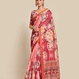 Sangria Peach & Red Printed Zari Saree-picture-26