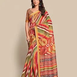 Sangria Red & Green Leheriya Saree-picture-44