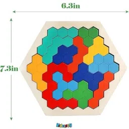 smiley AADHYA WOODEN Hexagon Puzzle Shape Pattern Block Geometric IQ Game image 2