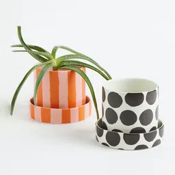 H&M Orange & Pink Patterned Plant Pot and Saucer-image-78