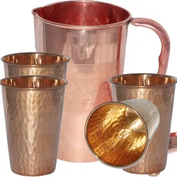 Pure Copper Picture With 4 Tumblers Best Quality For Ayurveda Healing Jug Glass Set-image-84