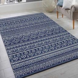 obsessions Navy Blue Abstract Polypropylene 4 ft x 6 ft Machine Made Carpet-picture-23