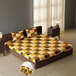 104 TC Cotton Queen Geometric Fitted (Elastic) Bedsheet-image-10