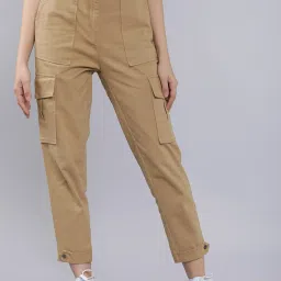Women Regular Fit Beige Cotton Blend Trousers-image-67