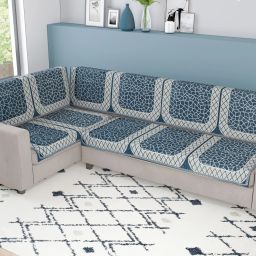 Velvet Abstract 3+3 Seater L-Shape Sofa Cover-image-57