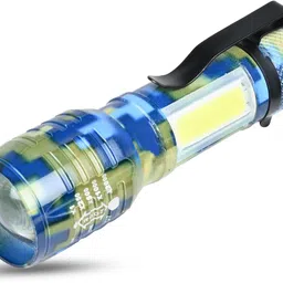 care 4 ALUMINUM ALLOY BODY MILIRTY BLUE USB RECHARGEABLE FLASHLIGHT TORCH WITH ZOOM OPTION AND SIDE COB WITH 3 FUNCTION ALONG WITH BLINKER Torch-picture-5