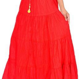 Women Solid Tiered Red Skirt-image-73