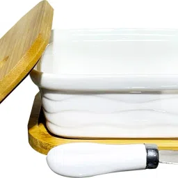 lemon tree Butter Box with Wooden Top Cover, Base and Knife | Butter Storage Container | Butter Dish Serving Set image 3