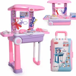 Doctor Set Trolley for Kids LED Light Instruments 13 Piece Doctor Kit (Pink)-12