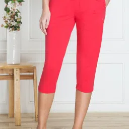 Drawstring Waist And Reflective Trim Women Red Capri-image-72