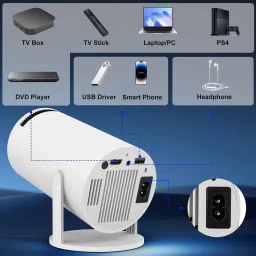Hespa Smart LED Projector - 180° Wide Angle, Automatic Focus for Home Movies-(White) (2000 lm / Wireless / Remote Controller) Portable Projector image 3