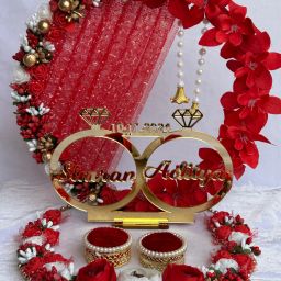 Engagement Ring platter with Customize name beautiful Floral work Wood Decorative Platter-26